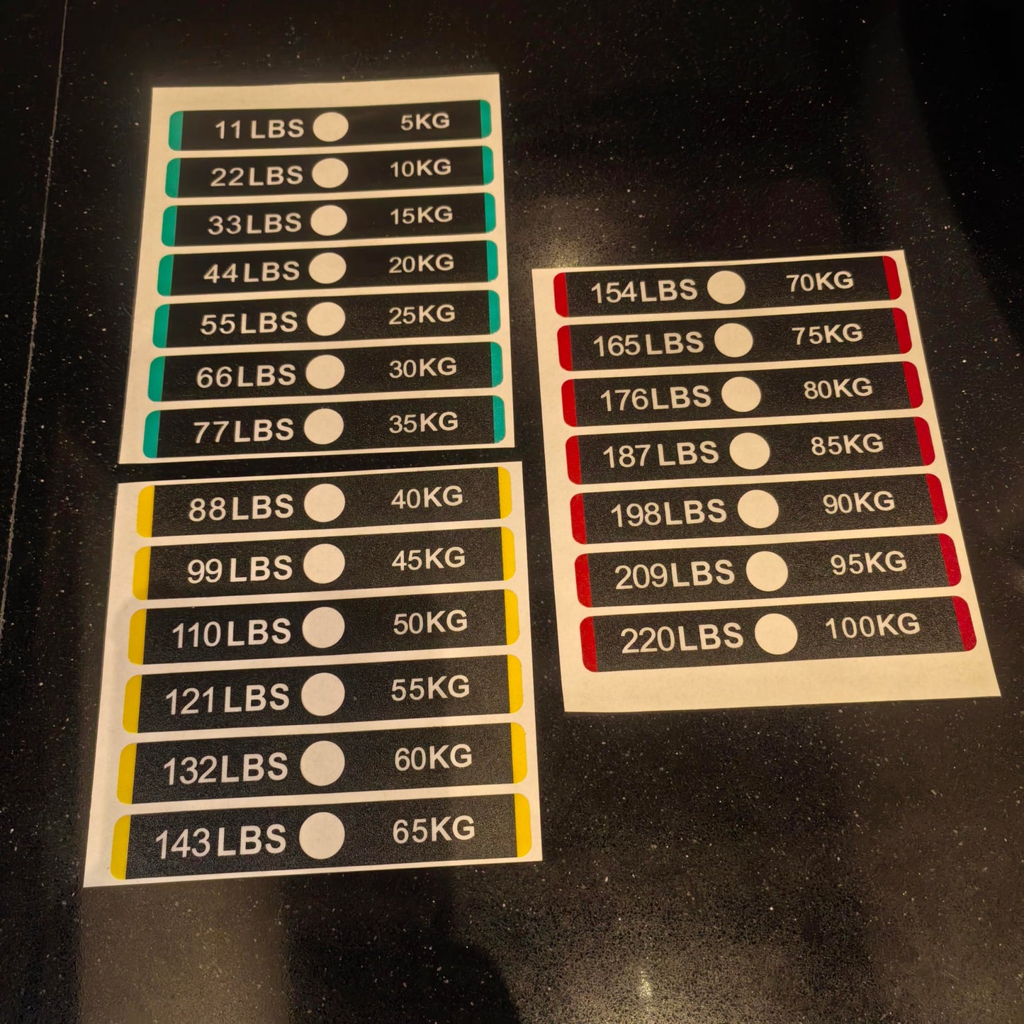 11 lbs to 220lbs/5kg to 100kg Weight Stack Stickers for Gym Machine