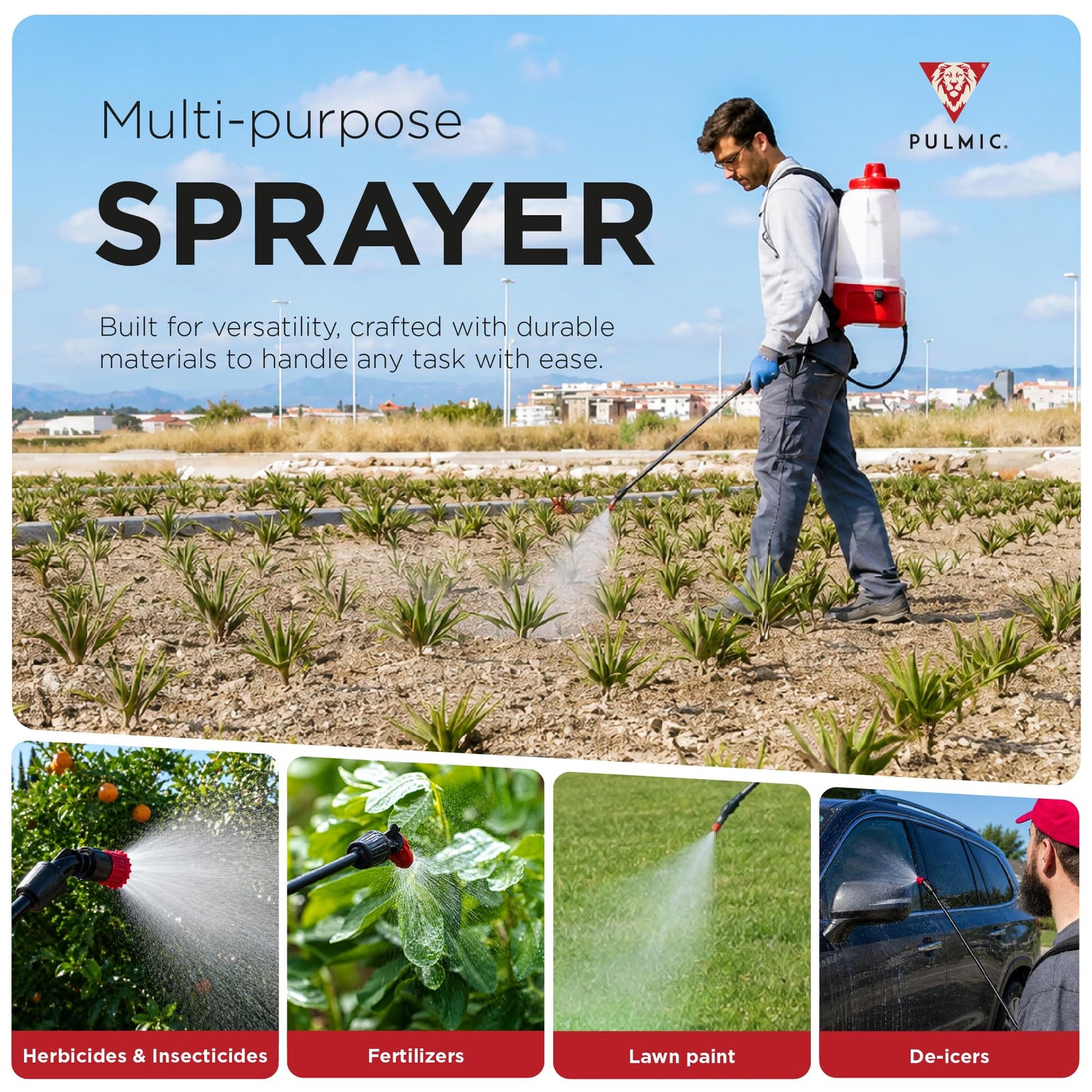 PULMIC Electric Backpack Sprayer 4 Gallon Battery Powered Sprayer for Lawn, Garden & Farm – Adjustable Pressure, High-Performance Sprayer Pump, Lithium Battery, Multi-Nozzle Kit, 7-Hour Autonomy.