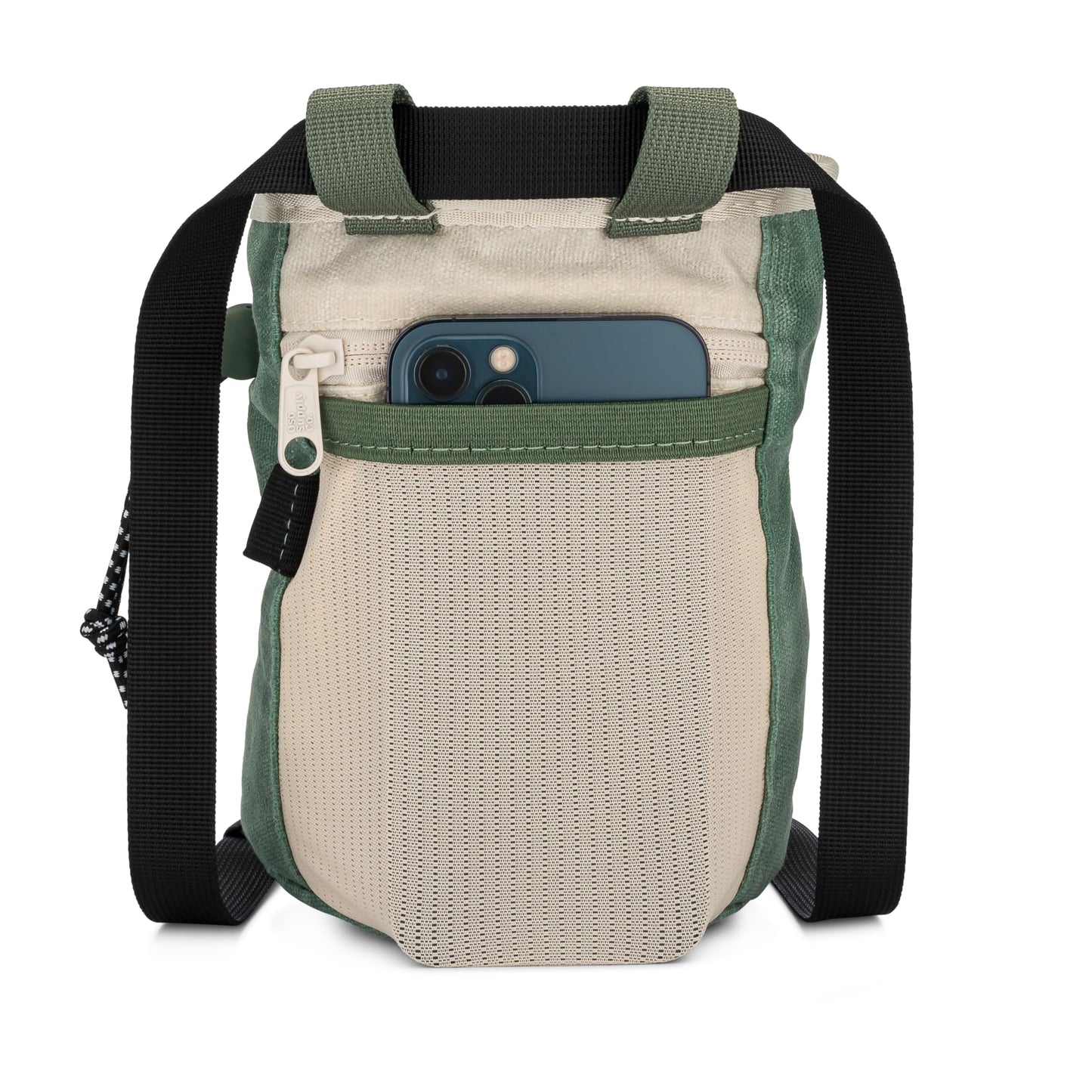 Oso Supply Co - Cascadia Waxed Canvas Chalk Bag - Zipper Pocket & Mesh Pouch for Bouldering, Rock Climbing, Gym, Weightlifting – Water-Resistant, Adjustable Belt, Wide Opening (Sage)