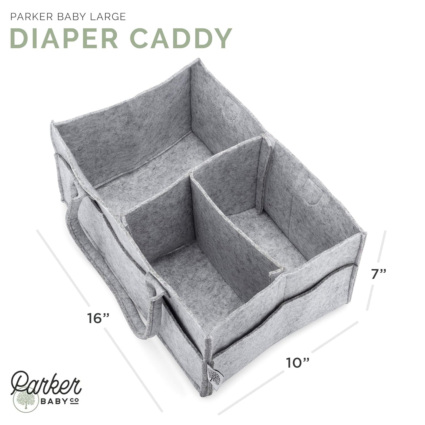 Parker Baby Co. Diaper Caddy - Large Nursery Storage Bin & Car Organizer for Diapers - Gray
