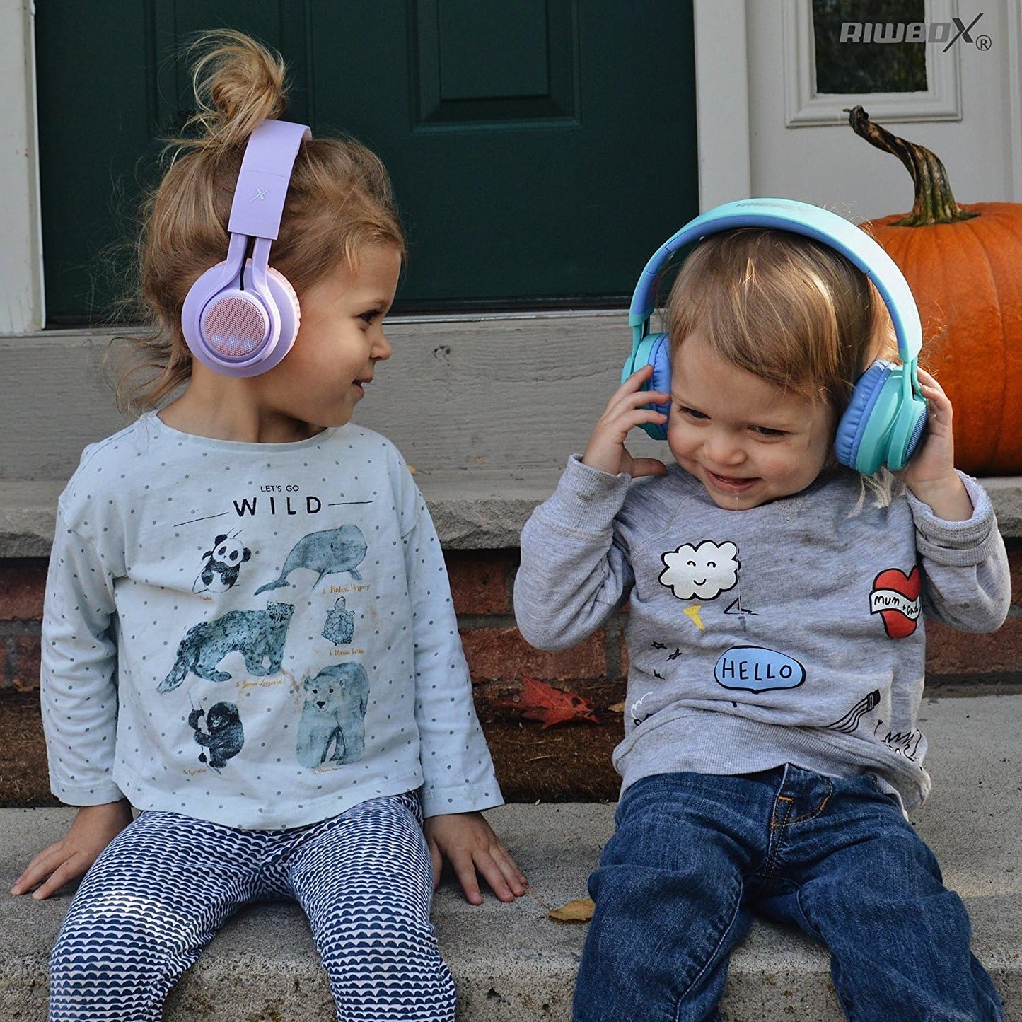WT-7S Headset Riwbox Kids Bluetooth Headphones, LED Light Up Wireless Foldable Stereo with Microphone and Volume