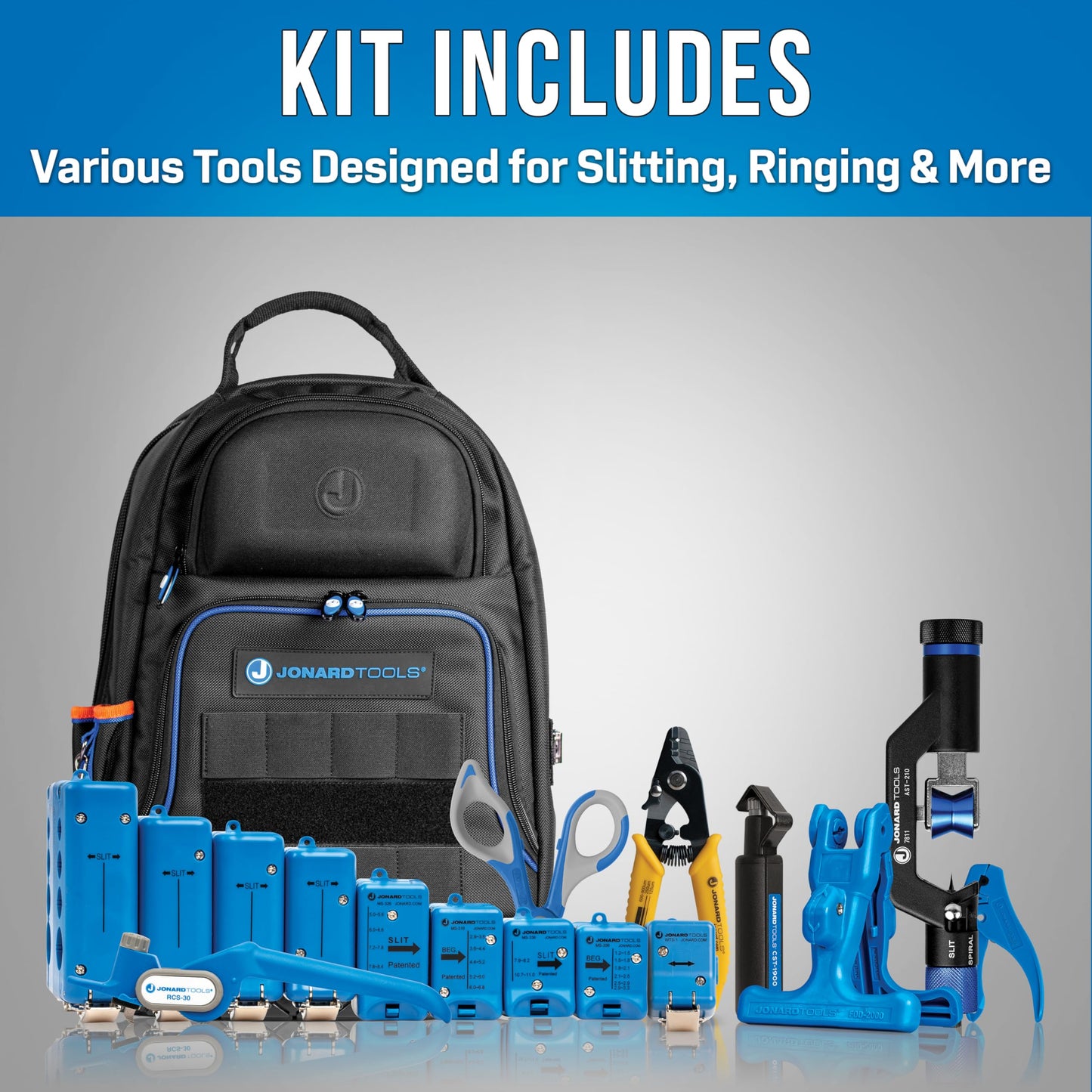 Jonard Tools TK-107B Backpack Fiber Optic Mid Span Slit & Ring Tool Kit (1.2 mm-18.2 mm)+