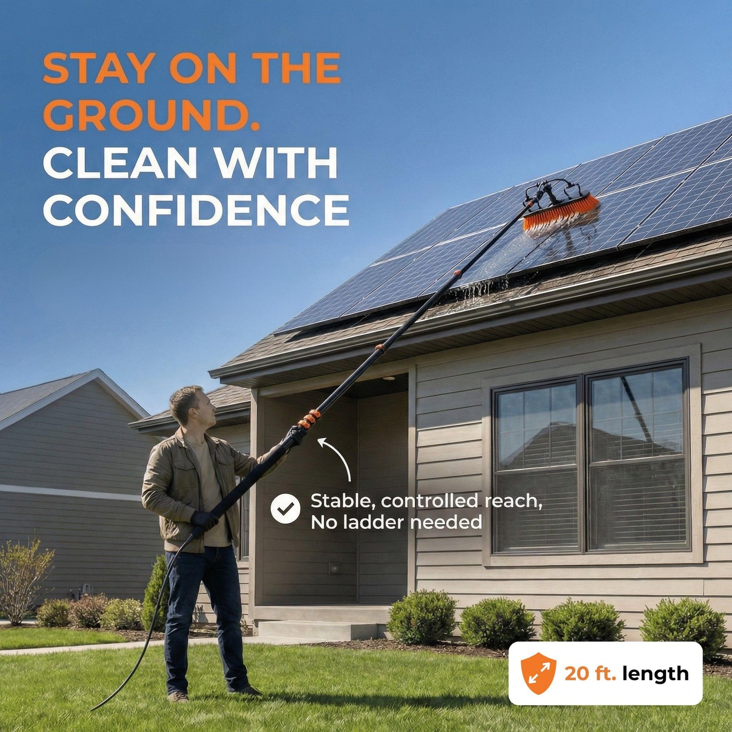 Briliantwerk Solar Panel Cleaning Brush with 20 ft Extension Pole – Water Fed Pole Brush with Soap Dispenser for Solar Panels, Windows & Siding – Heavy Duty, Streak-Free Solar Cleaning Kit