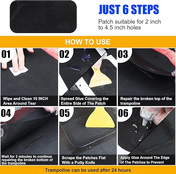 Ground Stakes Trampoline Patch Repair Kit 3 Sizes Patches | Repair Trampoline Mat Tear or Hole