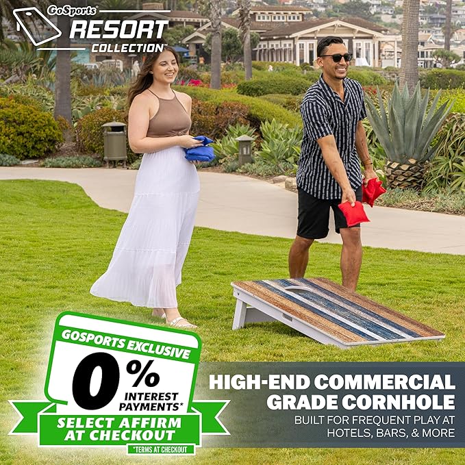 GoSports 4 x 2 ft Resort Collection All Weather Cornhole Boards - Choose Rustic, Beach, White DIY, Blue Stripe, Palms - Regulation Size Set