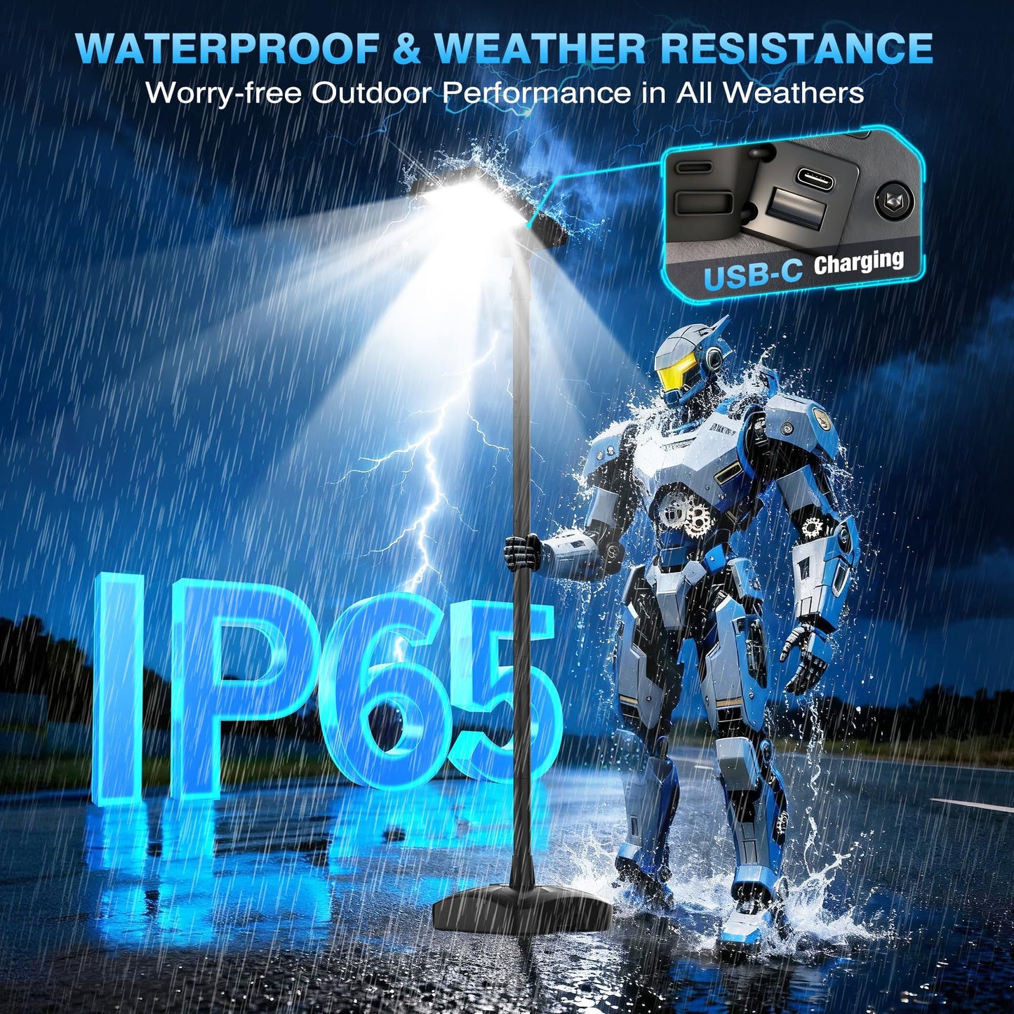 102" Solar Lamp Post Lights with Pole & Water Box Base, Outdoor IP65 Waterproof 3800LM 420 LEDs Solar Street Lights, Metal Flood Motion Sensor Lights for Yard, Garden, Patio, Lawn, Parking Lot