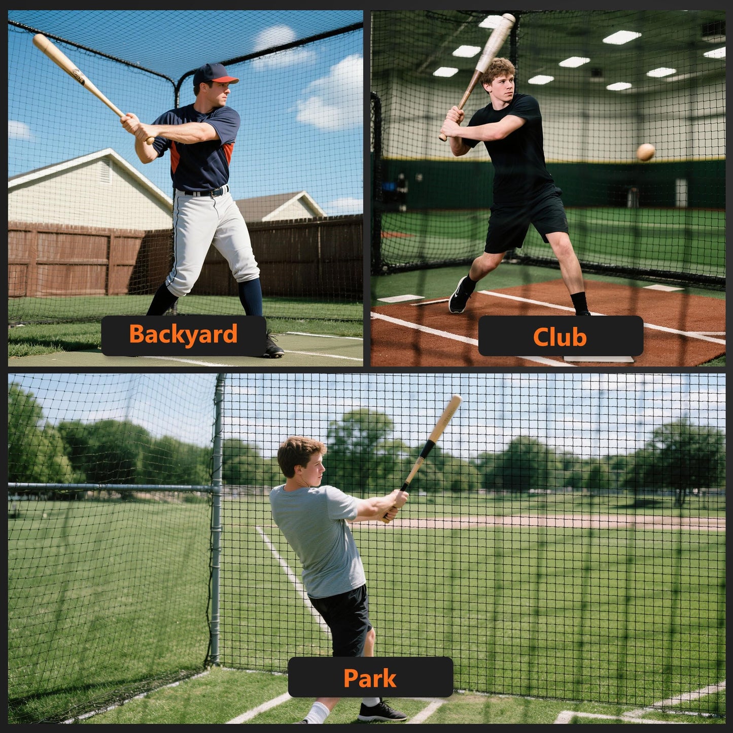 ORIENGEAR Baseball Batting Cage Nets, ONLY NET, 12'H x12'W x 70'L Baseball and Softball Cage Netting, 1.88" Mesh, Professional Fully Enclosed Heavy Duty PE Hitting Cage Net with Door, Without Poles