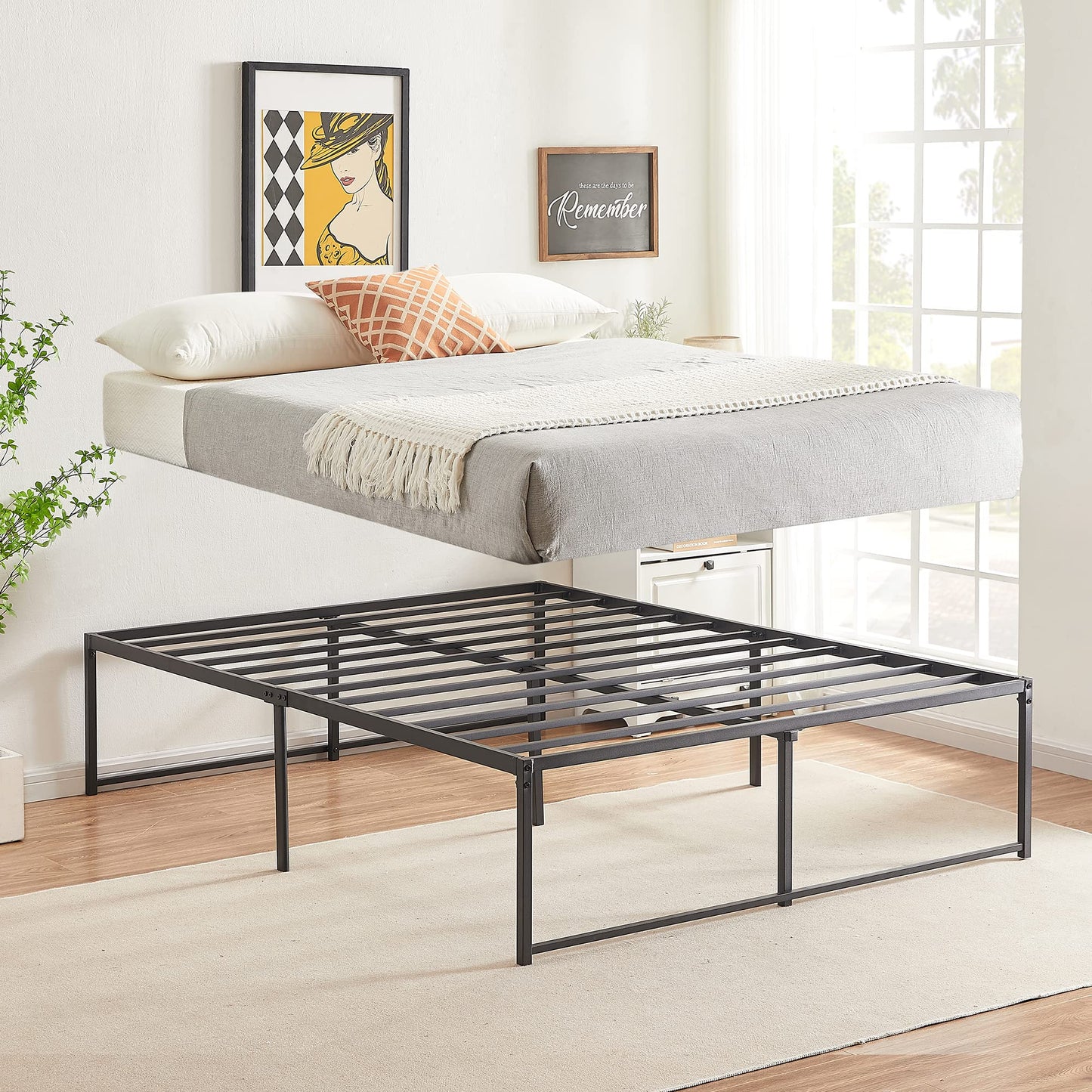 VECELO 18" Full Bed Frame/Metal Platform Mattress Foundation/No Box Spring Needed