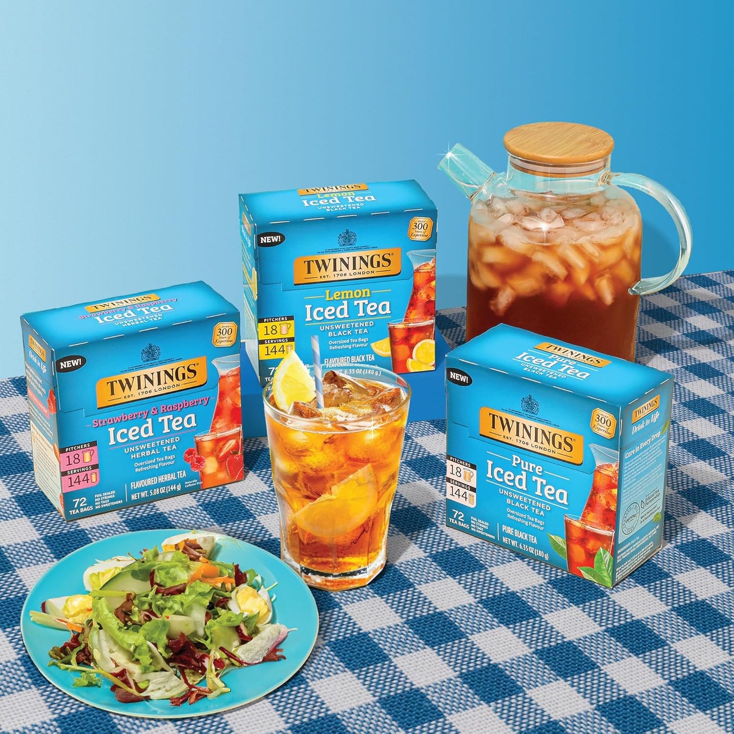 Twinings Black Iced Tea - 72 Oversized Tea Bags | Unsweetened, Caffeinated, Makes 18 Pitchers