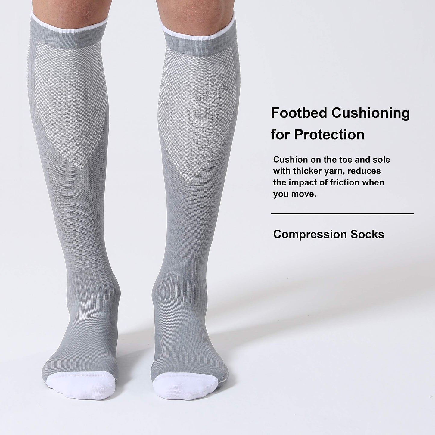 CS CELERSPORT 3 Pairs Compression Socks for Men and Women Running Support Socks Gifts for Men, Black + White + Grey, Large/X-Large