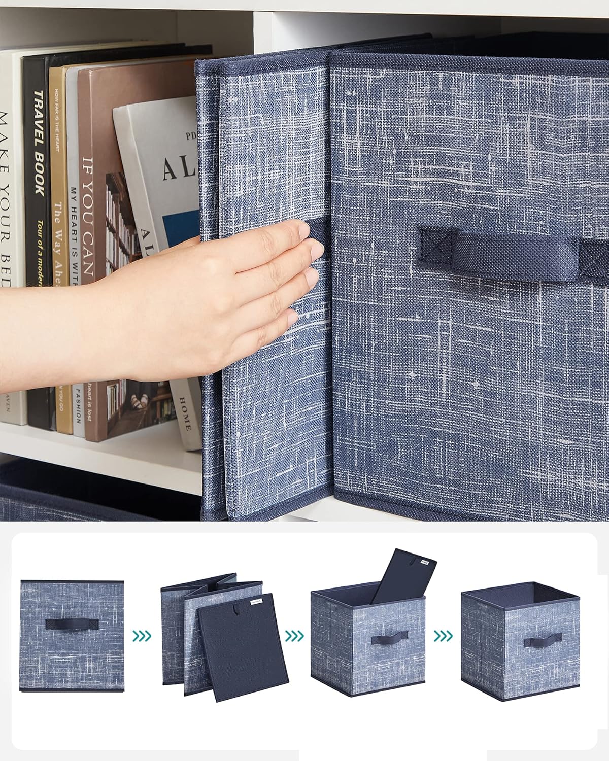 SONGMICS Storage Cubes - 11-Inch Foldable Non-Woven Fabric Bins with Double Handles | Set of 6 in Misty Blue