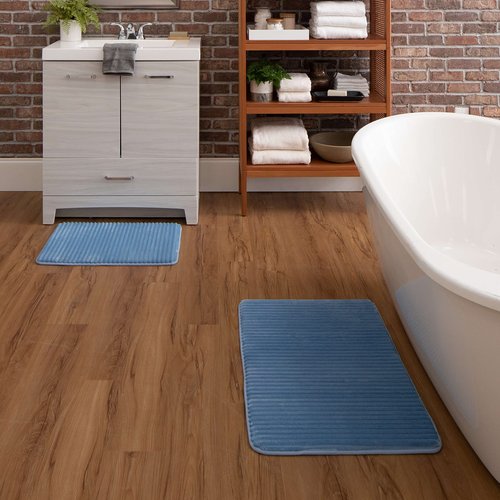Mohawk Home 17" x 24" Augusta Bath Mat Sky Blue Machine Washable Non Slip Bathroom Rug