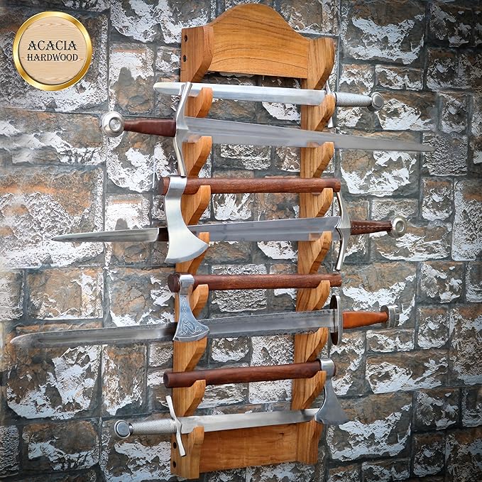 Mythrojan Medieval Sword Wall Mount Samurai Sword Display Stand Katana Sword Holder Gladiator Sword Wall Display Crusader Sword Stand Knife Stand for Display - 8 tier Sword Stand