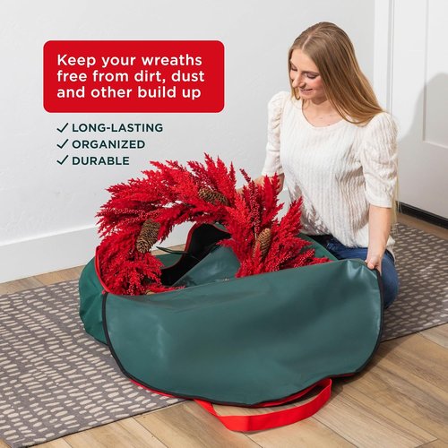 HOLDN’ STORAGE Premium Wreath Storage Bag - Waterproof & Durable - 30"W x 7.5"D - Green