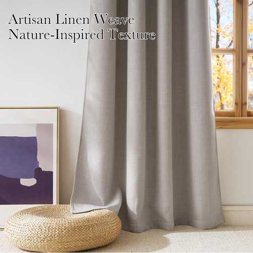NICETOWN Blackout Curtains - Short Faux Linen Angora Privacy Panels, 63 Inches Long, Modern Farmhouse Style, 2 Panels (W42 x L63)