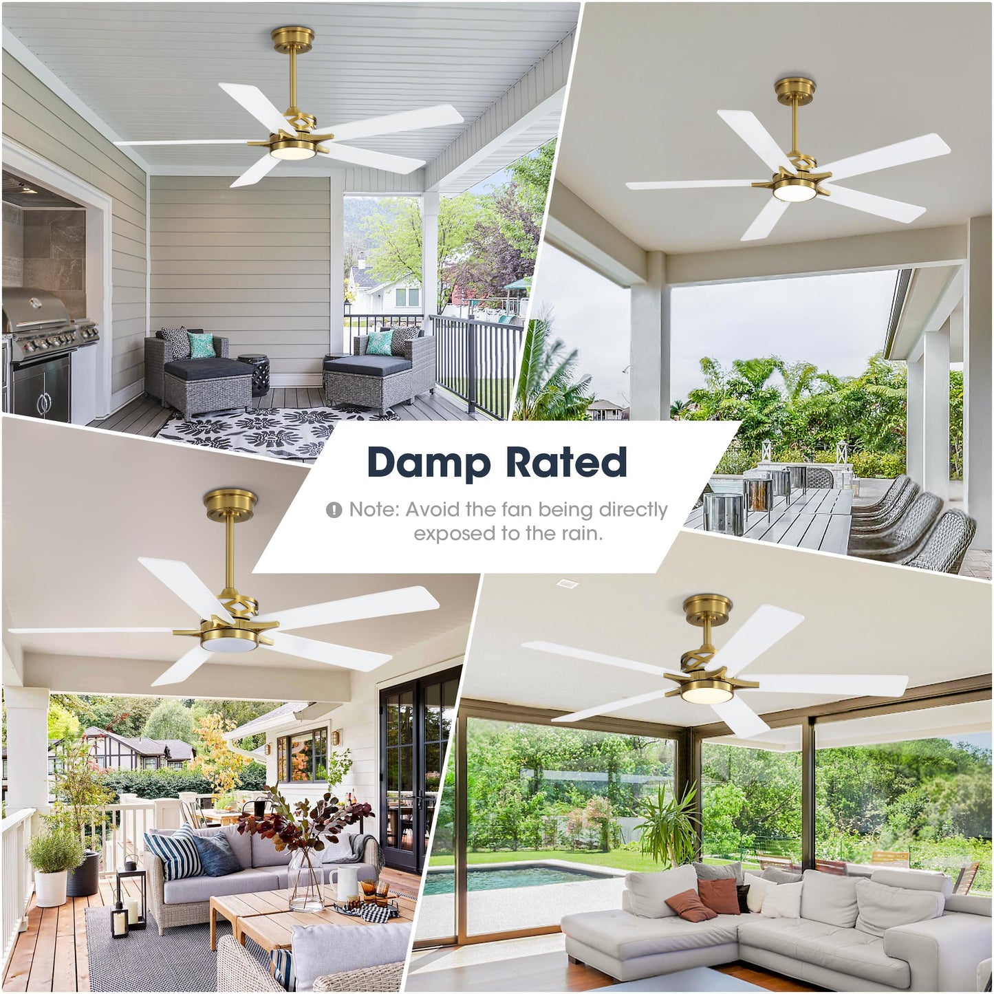 WINGBO 52" Smart Ceiling Fan with Lights, 5 Plywood Blades, 6 Speeds Reversible DC Motor, Works with Alexa and Google Assistant, 3CCT Dimmable LED Ceiling Fan for Bedroom Living Room, Brass and White