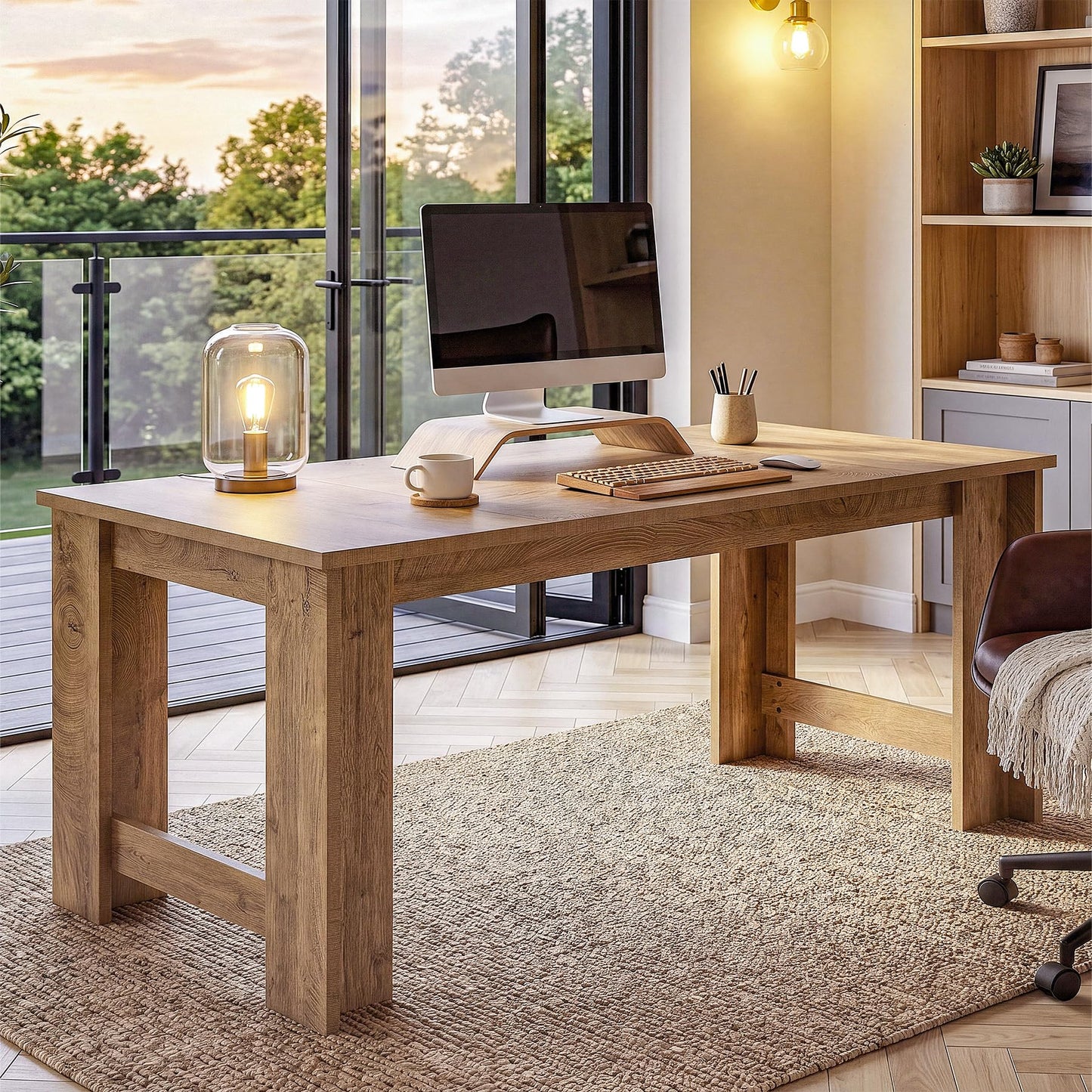 Tribesigns 70.8" Modern Executive Desk, Wooden Office Computer Desk, Long Workstation with Sturdy Panel Legs, Rectangular Writing Desk for Office, Business, Natural