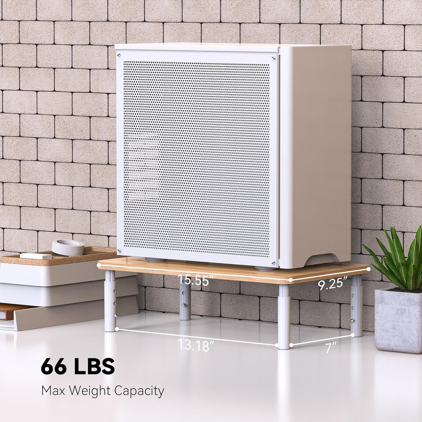 4 Bamboo Monitor Stand Riser, Adjustable Height, Laptop Stand with Airflow Vents, Desk Organizer for Computer, PC