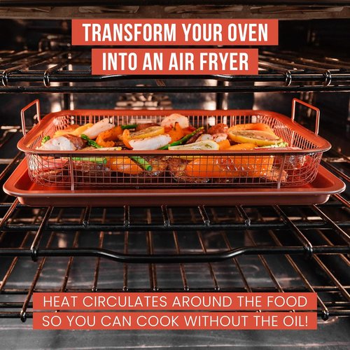 Chef Pomodoro Air Fryer Tray - Copper Crisper Tray & Baking Pan Set for Oven | 2-Piece Rectangle