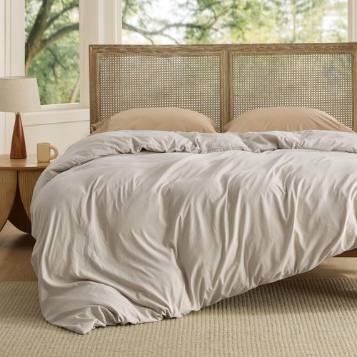 Bedsure Duvet Cover - Extra Soft Prewashed Cotton-Like Polyester | Queen Size 90x90 Inches, Linen