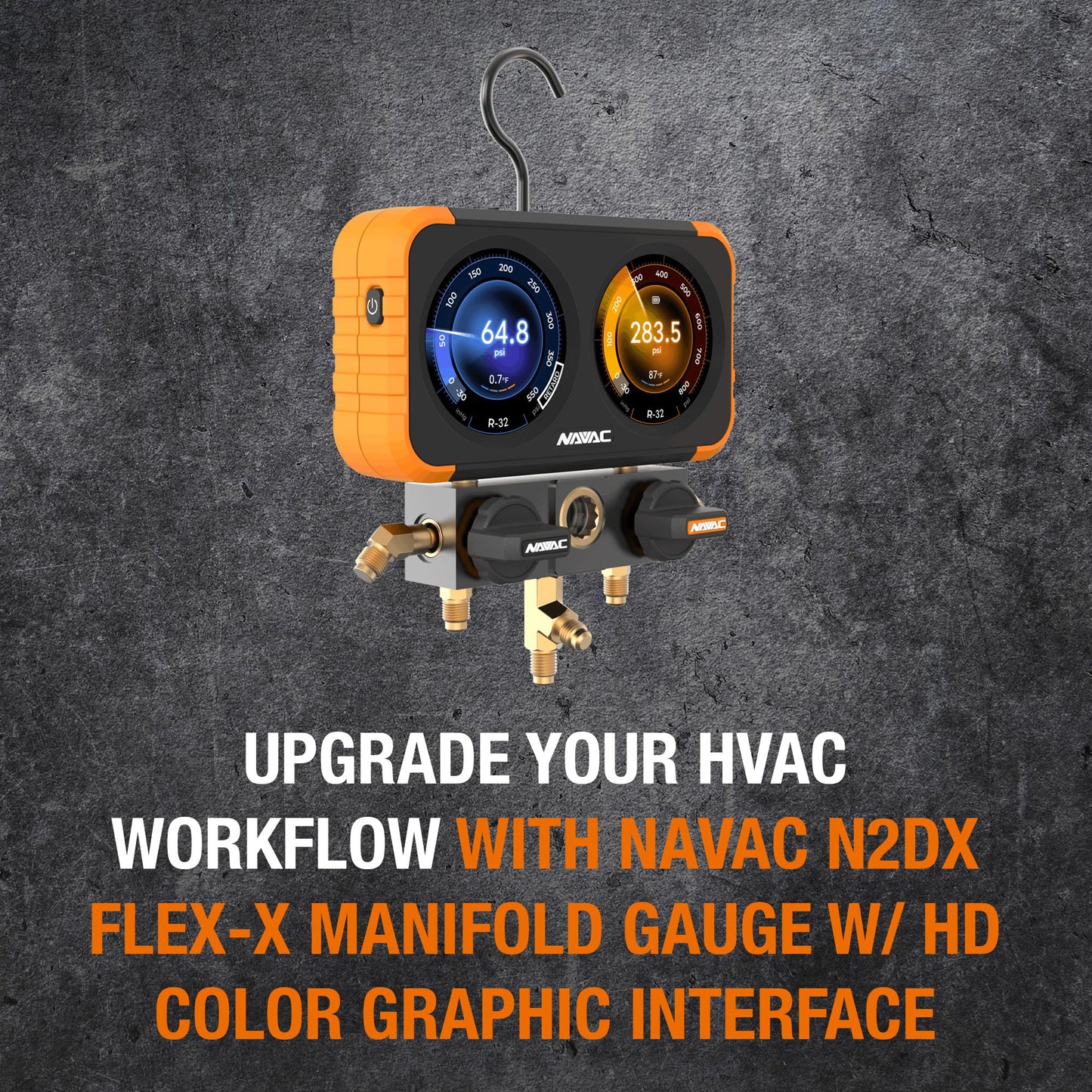 NAVAC N2DX FLEX-X Manifold Gauge Set -HD Color Graphic Interface, Digital Display, A2L Compatible, 72 Refrigerant Support, Rechargeable 100hr Battery, Durable Aluminum Body -Ideal for HVAC Technicians