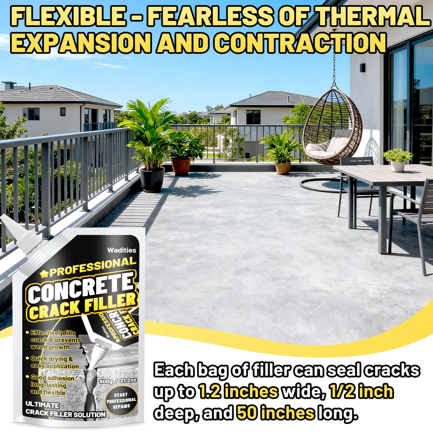 Concrete Crack Filler, 2.65LB High Elasticity Self Leveling Cement Crack Filler, Slab Concrete Waterproof Repair Sealant for Driveway, Walkway, Patio, Joint, Outdoor Quick Drying Sealer - Grey