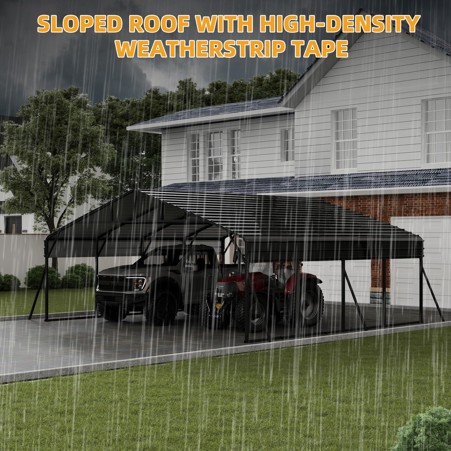 20 x 20 FT Metal Carport with Galvanized Steel Roof, Heavy Duty Metal Roof Carport with Enhanced Base, Tall MetalCarport Kits Garage for Tractors, Trucks, Boats, Cars