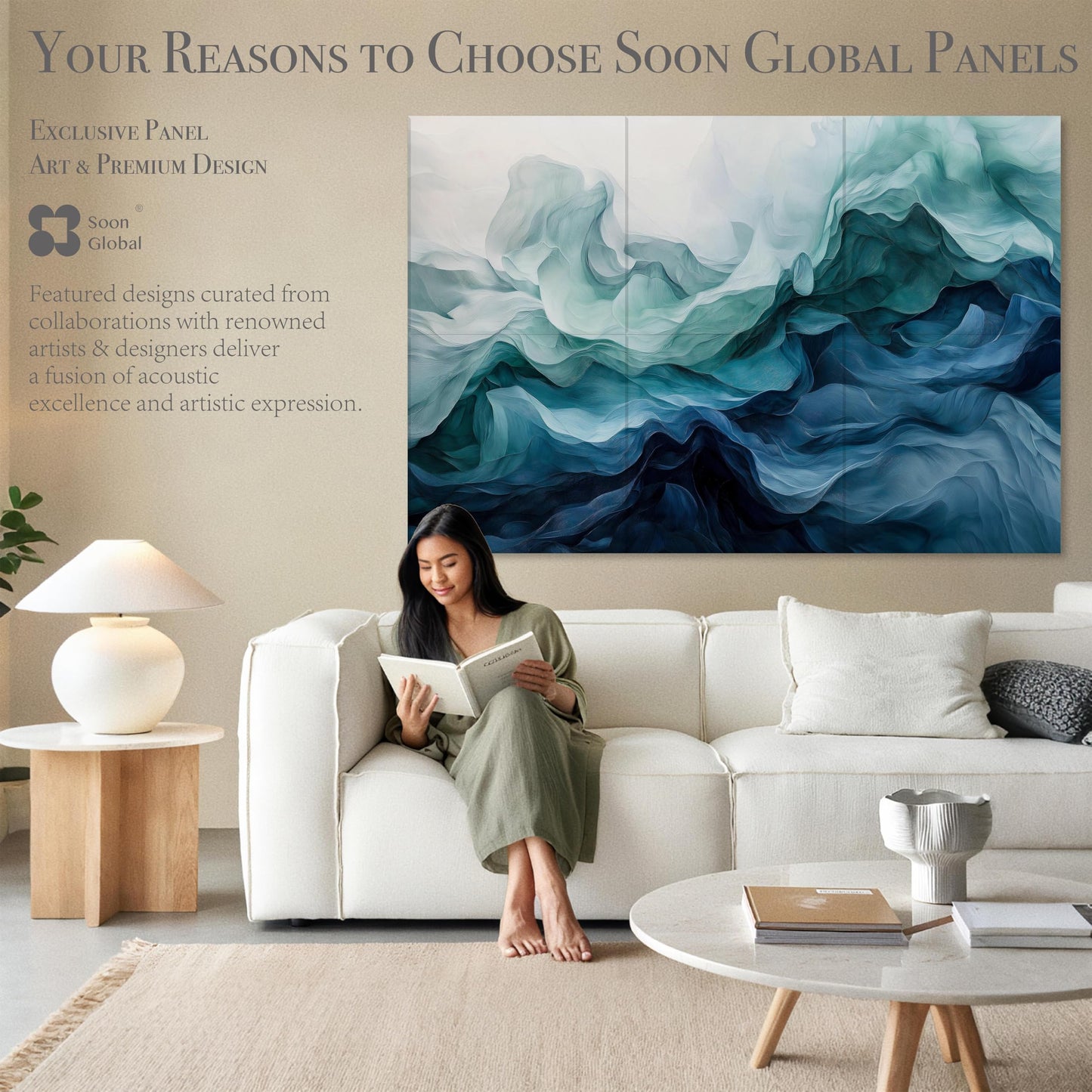 Soon Global Acoustical Wall Panels, 72 X 48 Inches Art Acoustic Panels, Decorative Acoustic Panels, Acoustic Wall Panels, Sound Absorbing Wall Art, Aqua Dreams