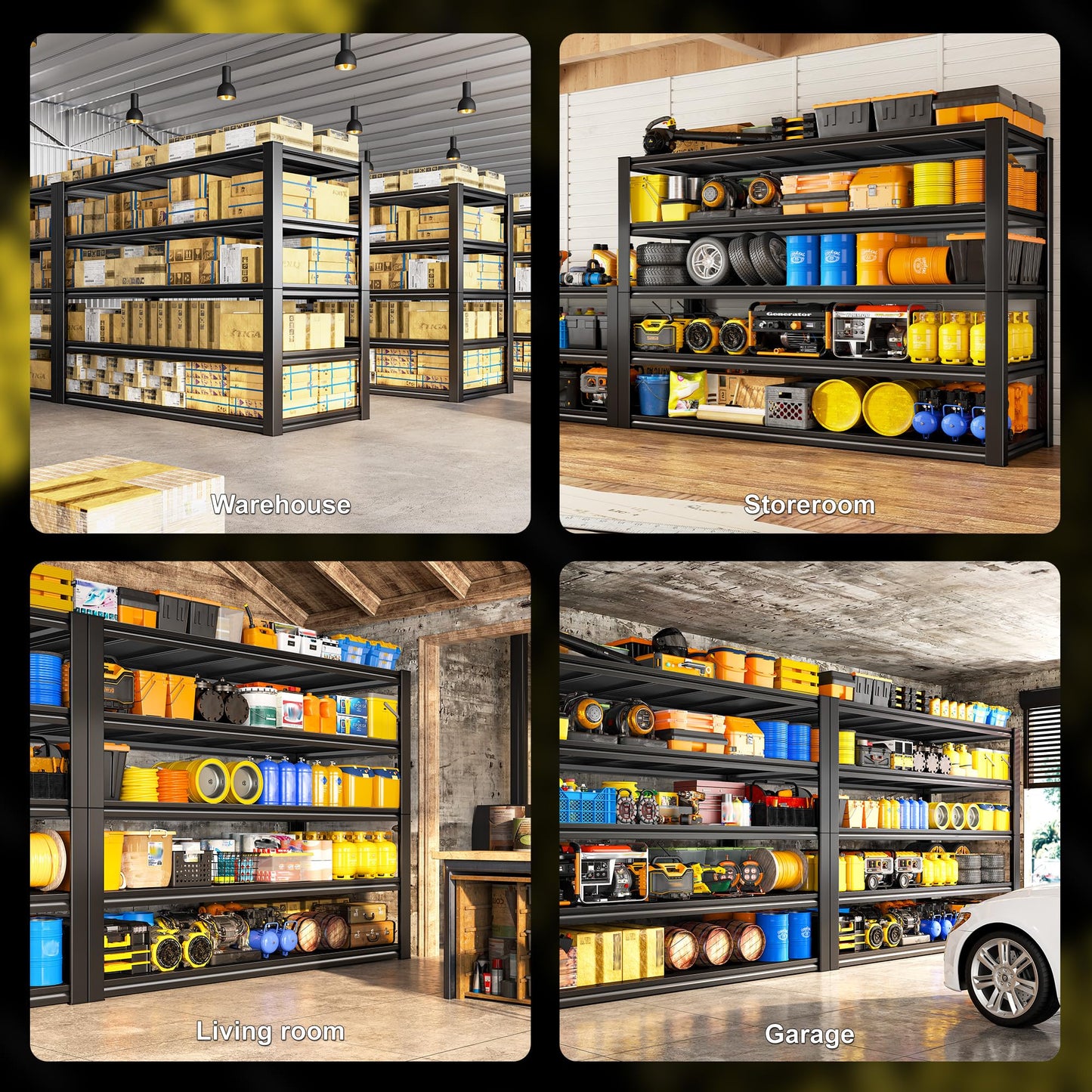 REIBII 48.2" W Garage Shelving, Metal Shelving 3000LBS, Storage Shelves Adjustable Metal Shelf, Industrial 5 Tier Shelves for Basement Pantry Warehouse Supermarket, 72.2" H x 24.2" D x 48.2" W