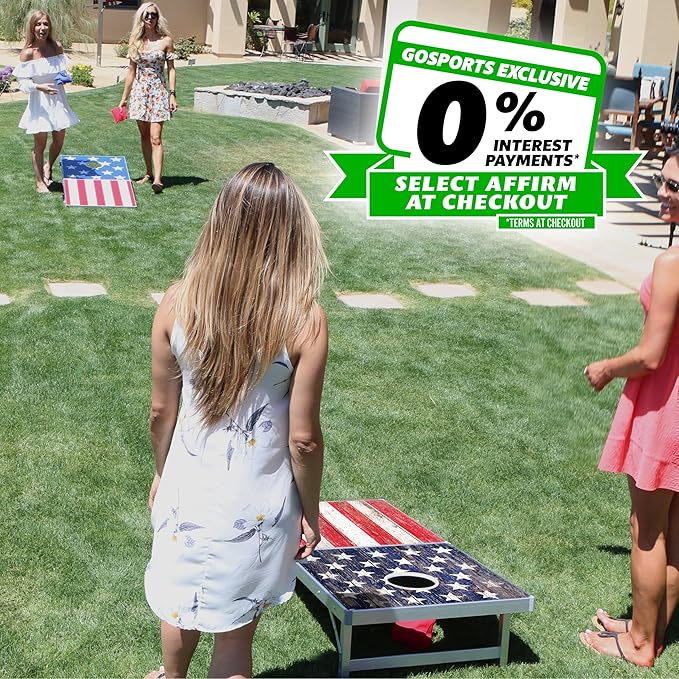 GoSports 4 x 2 ft Aluminum Cornhole Game Sets – Choose LED Lights or Standard - Set Includes 2 Foldable Regulation Size Boards, 8 Bean Bags, & Rules