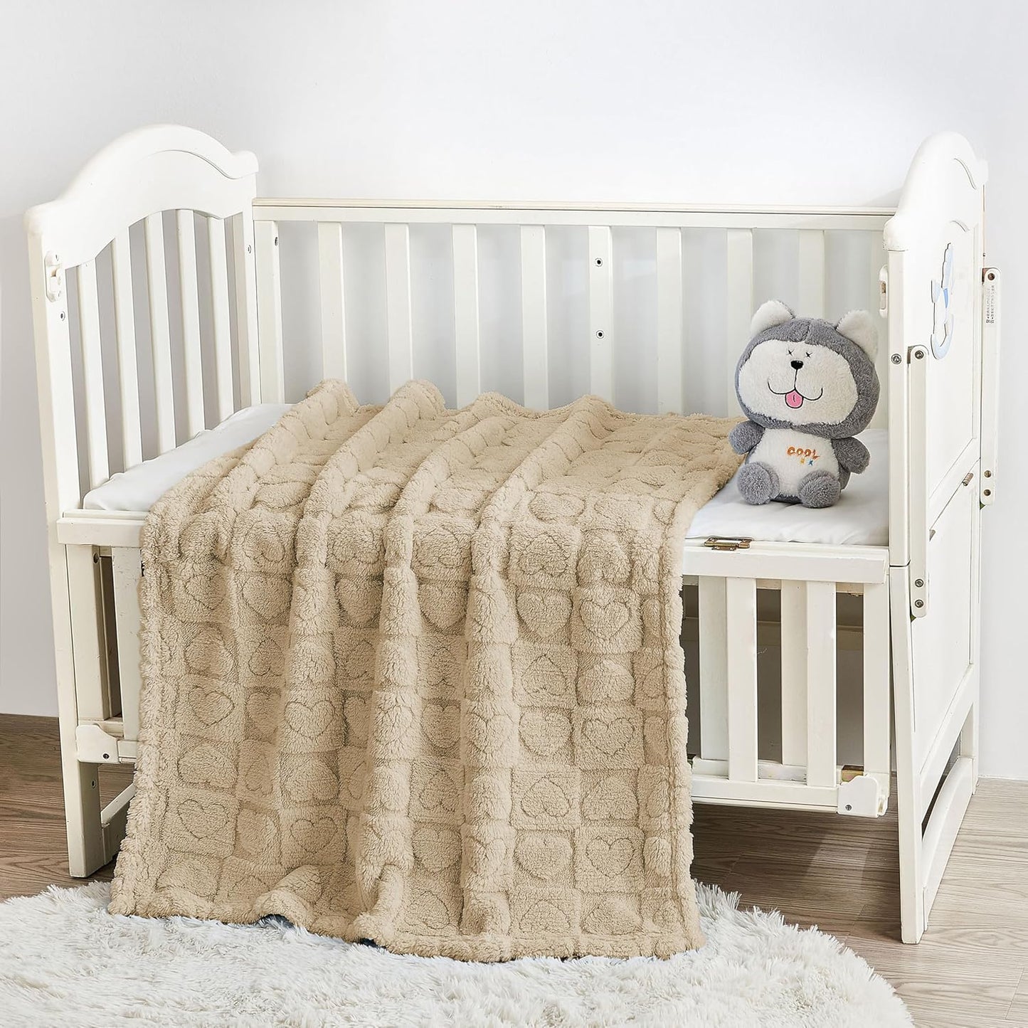 Yurhap Fleece Baby Blanket - Ultra Soft Heart Checkered Design | Cozy 30"x40" Crib & Stroller Gift (Khaki)