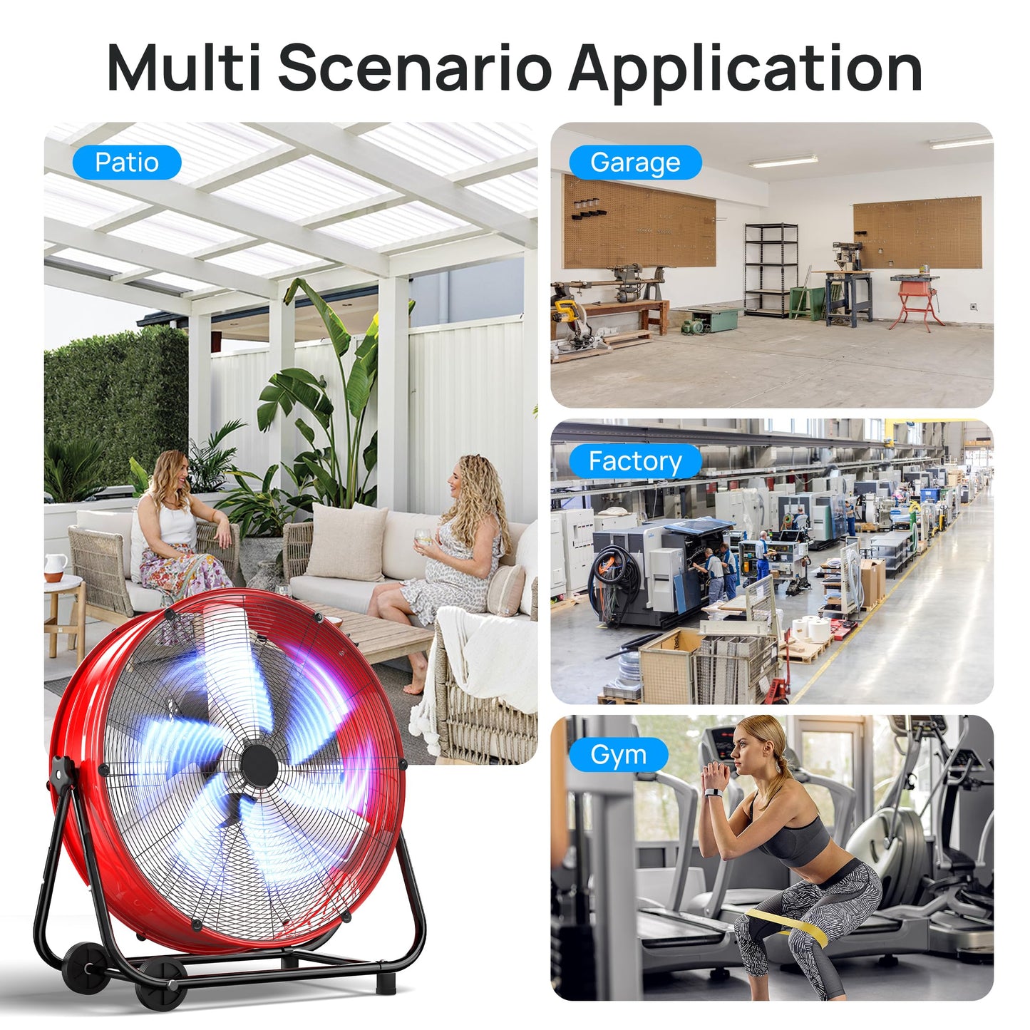 Mountman 30" High Velocity Floor Fan, 14000CFM Heavy Duty Industrial Drum Fan, 360° Tilt with 2 Casters, 550W, 3 Speeds, Handle, Outdoor Metal Shop Fan for Garage, Factory,Patio,Basement, Commercial