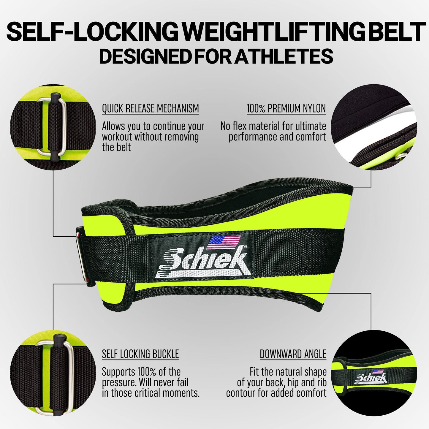 Schiek Sports 2006 Nylon 6 Inches Weight Lifting Belt - Support Belt for Power Lifting - Long Lasting - Neon Yellow