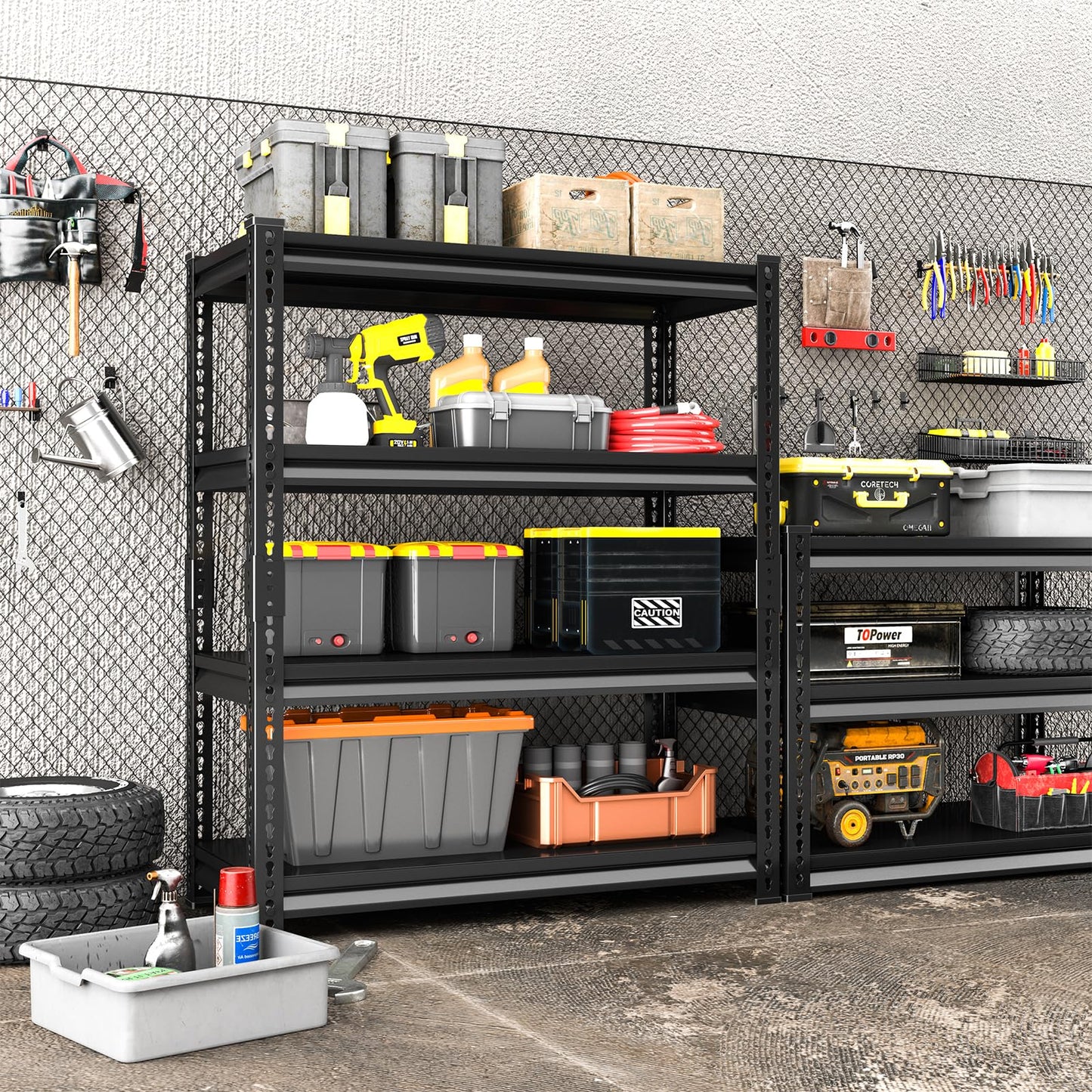 SDXYSTCE 40" W Garage Shelving Heavy Duty, 1600 Lbs Loads Garage Storage Shelves Heavy Duty, 4-Tier Metal Shelving Units and Storage for Basement, Retiple Tanks,40" Wx16 Dx72 H, Black