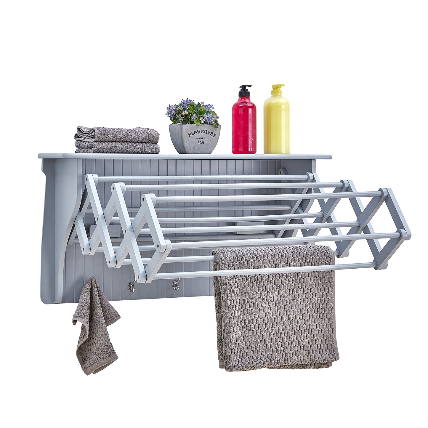 Danya B. Wall Mount Retractable Accordion Drying Rack–Great for Bathroom or Laundry Room –Light Gray
