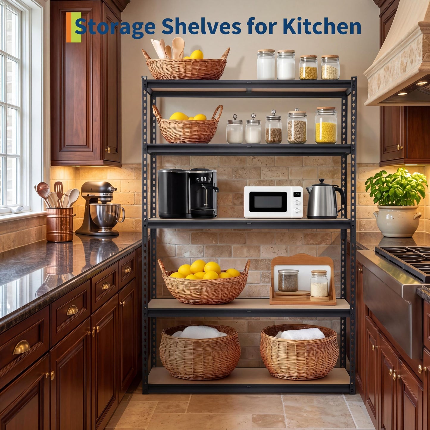 EliteEdge 5-Tier Garage Storage Shelves for Kitchen Pantry Basement Bathroom Laundry Heavy Duty Metal Adjustable Shelving Unit Storage Shelving, 2500 LBS Capacity, 48" l x 24" w x 72" h