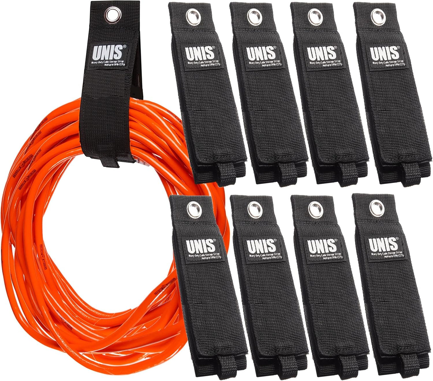 UNIS 8 Pack 13-inch Heavy Duty Large Extension Cord Storage Extendable Cable Ties Strap Loop Hanger Organizer