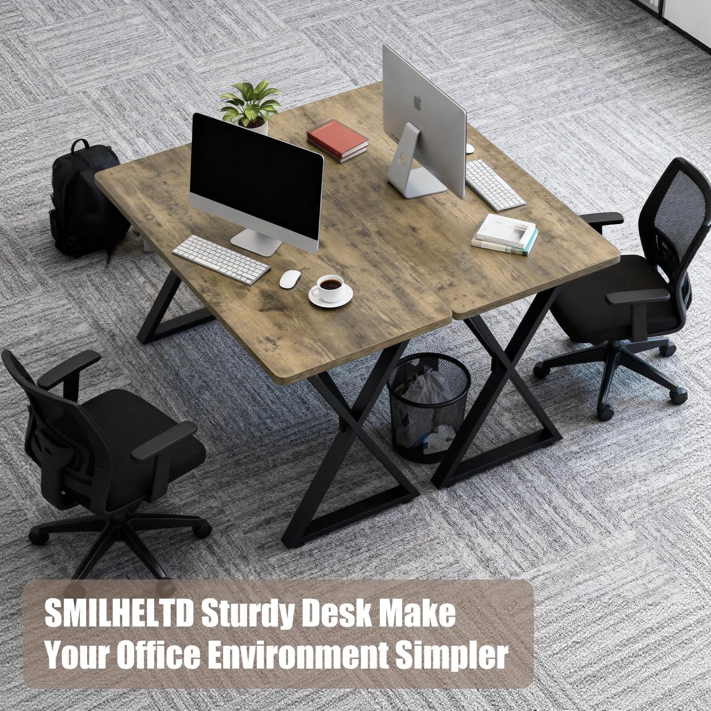 SMILHELTD Heavy Duty Office Desk 47.2" – 800 lbs Capacity, 45 lbs Net Weight Computer Workstation, 1" Thicker Desktop, Strong Metal Frame, No Wobble for Home Office Gaming Vintage Gray