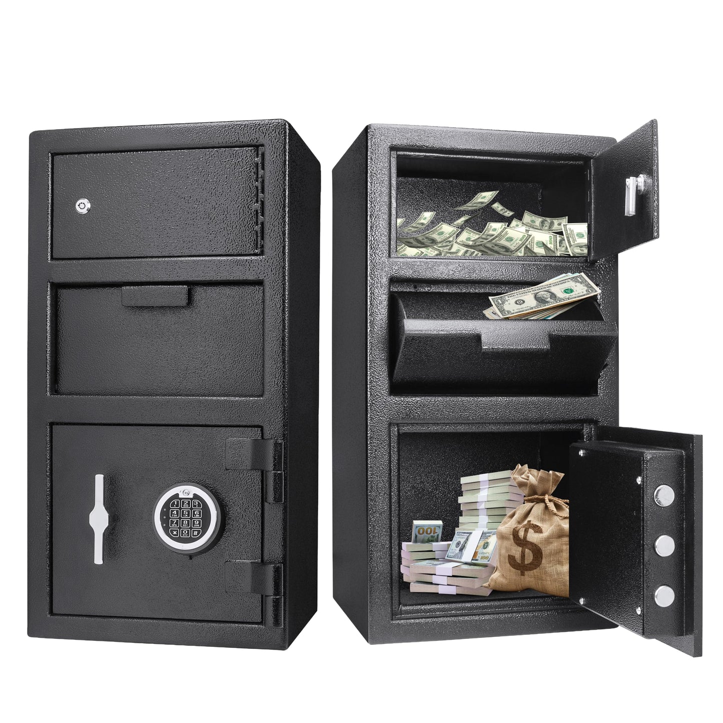 Barska Advanced Digital Keypad Compact Depository Drop Safe with Master Code + 5 Codes & Dual User Mode, Black, 0.72/0.78 Cubic Ft