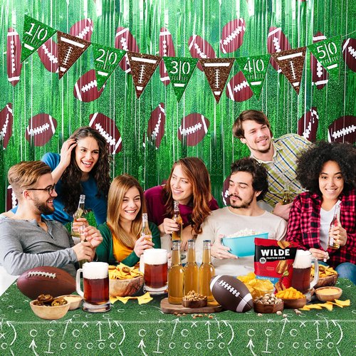 Football Party Decorations Photo Booth Prop, 2 Pcs 3.3x6.6 ft Foil Fringe Curtain Backdrop for Sports Party, Football Themed Decoration