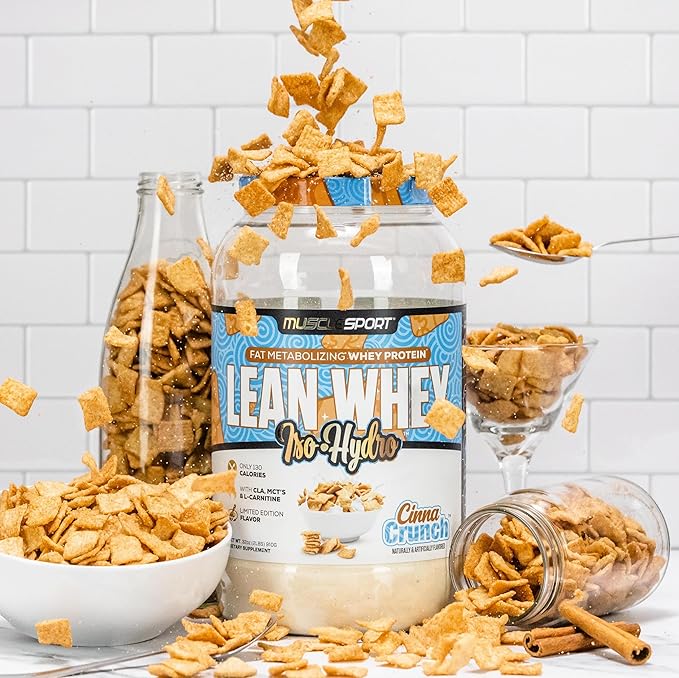 Musclesport Lean Whey Revolution??Protein Powder - Whey Protein Isolate - Low Calorie, Low Carb, Low Fat, Incredible Flavors - 25g Protein per Scoop - 2lb Cinna Crunch