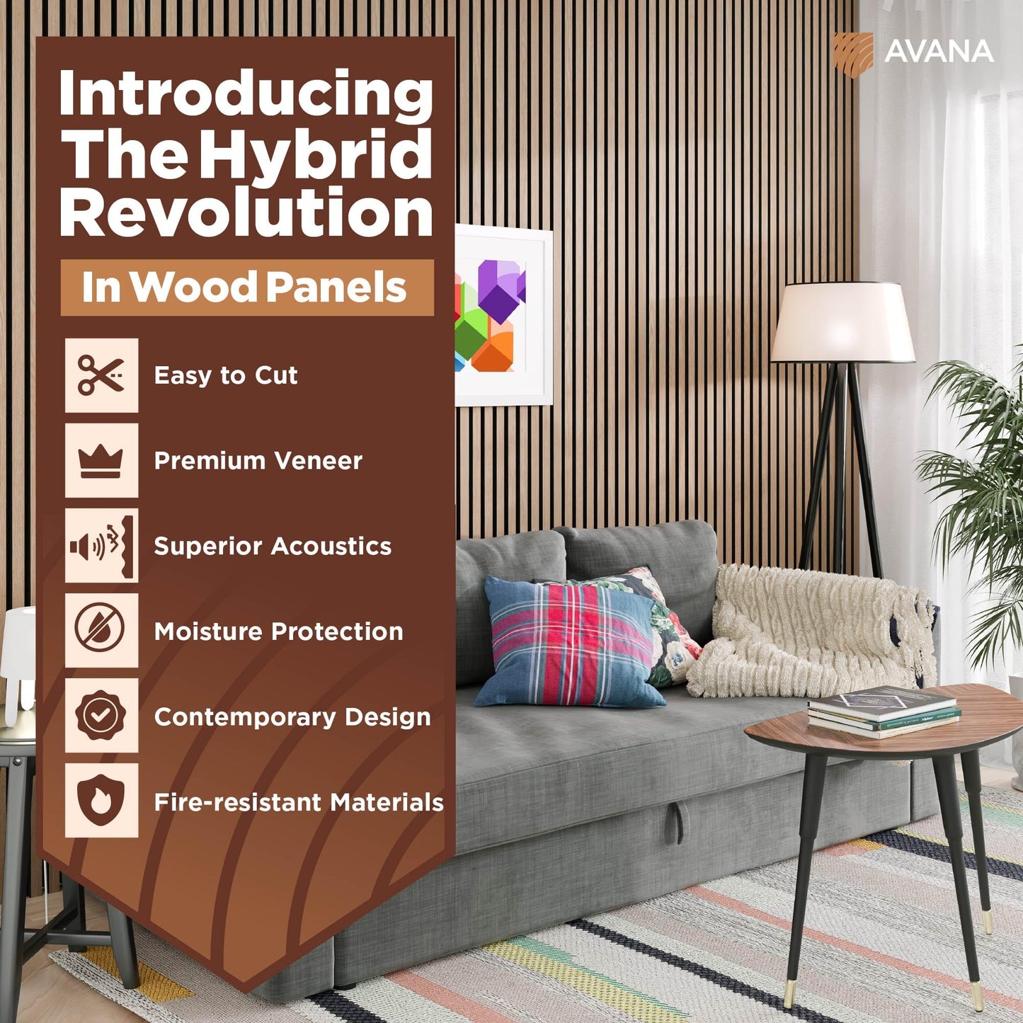 Avana Acoustic Wood Wall Panels – 93.2x11.25 Inch Panels – Fits 94x12 Layout – White Oak Acoustic Panels 4 PCs – Wall Panels for Interior Wall Decor for Homes, Offices – Durable Wood Panels for Wall