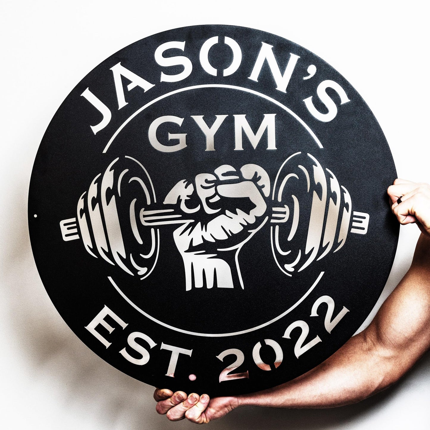 Custom Metal Dumbbell Gym Name Sign, Weightlifting Workout Room Wall Art, Personalized Home Gym Sign, Custom Gym Decor, Workout Garage