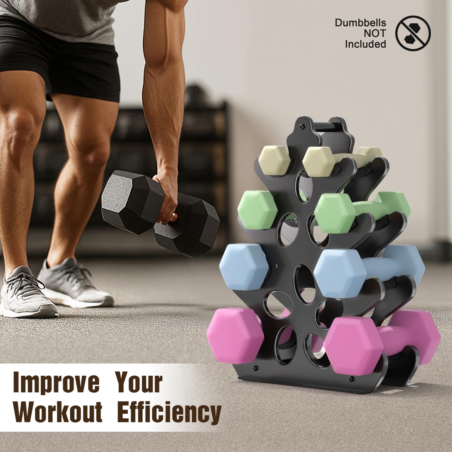 4-Tier Dumbbell Rack Stand Only Weight Holder Home Gym Storage Weight Tree (No Dumbbells)