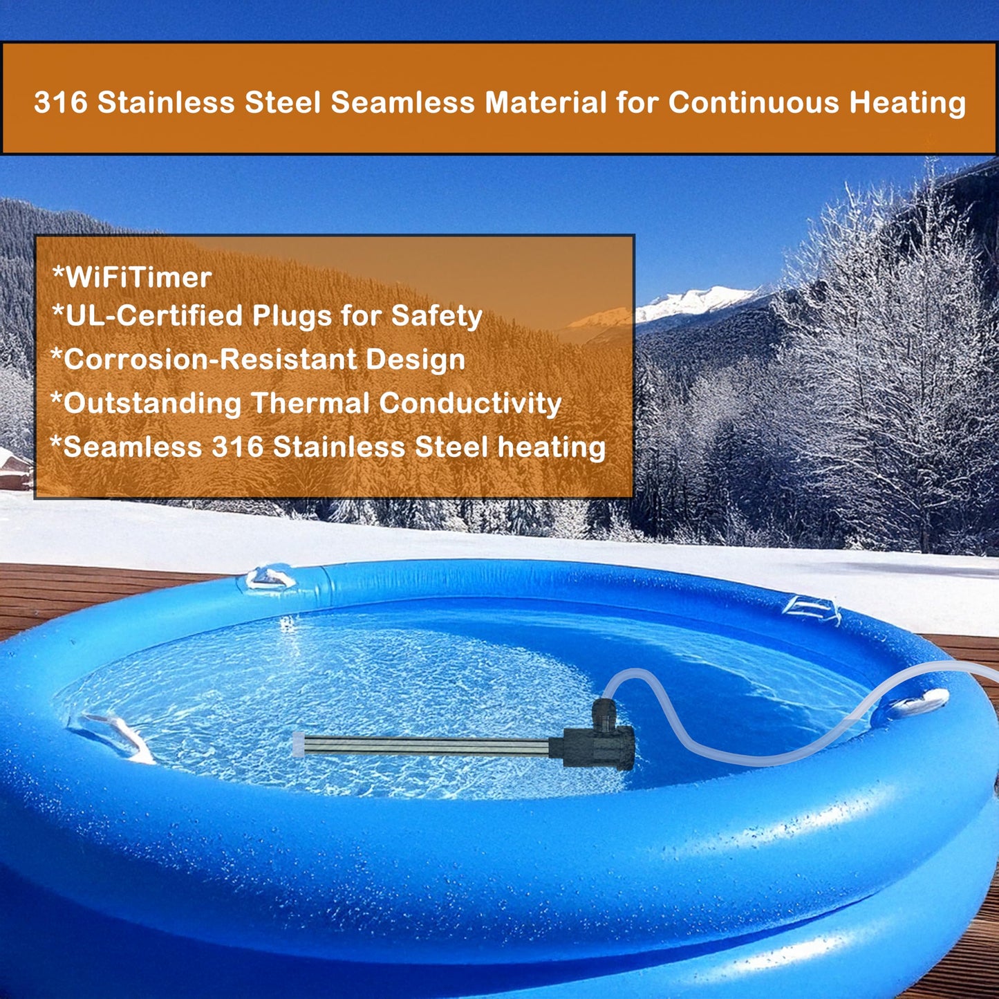 LASTINGCAPE 1800W Fully Submersible Pool & Hot Tub Portable Electric Immersion Water Heater with WiFi Timer, Auto Shut Off and Temp Control for Swimming Pool, Above Ground Pool, Bathtub and Baptistry