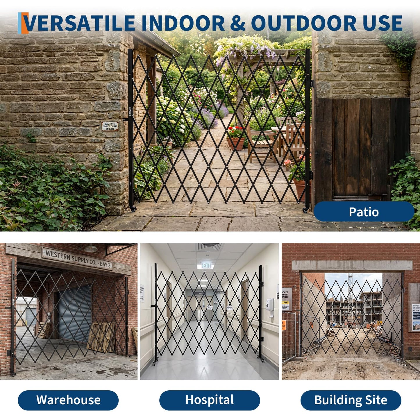 7FT Metal Expandable Mobile Barricade,Industrial Folding Security Gate Driveway Gate, Retractable Retractable Gate Outdoor,Folding Safety Barricade with Casters
