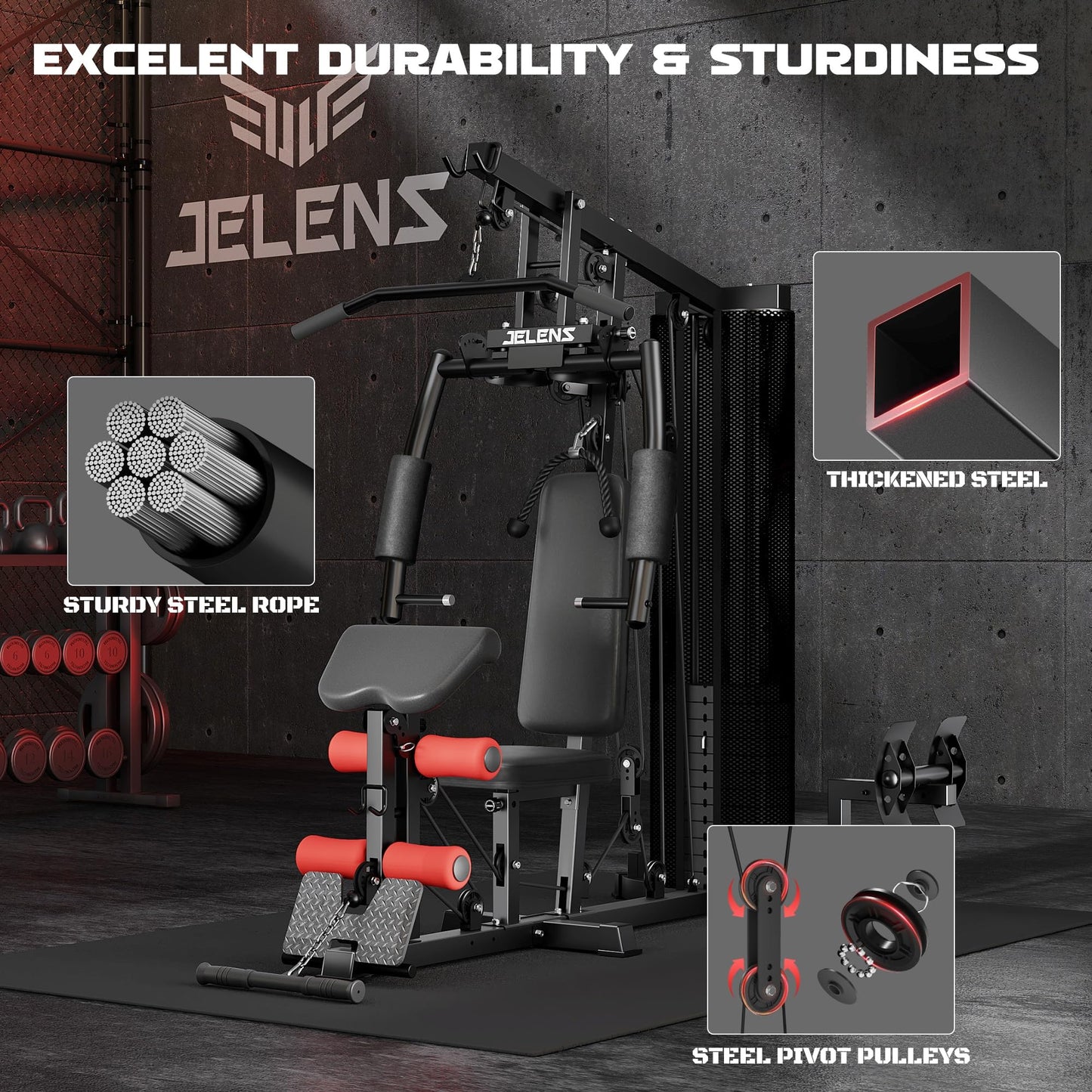 JELENS Home Gym, Multifunctional H11 Home Gym Equipment, Workout Station with 146LBS Weight Stack, Exercise Equipment with Pulley System for Full Body Training (Black)