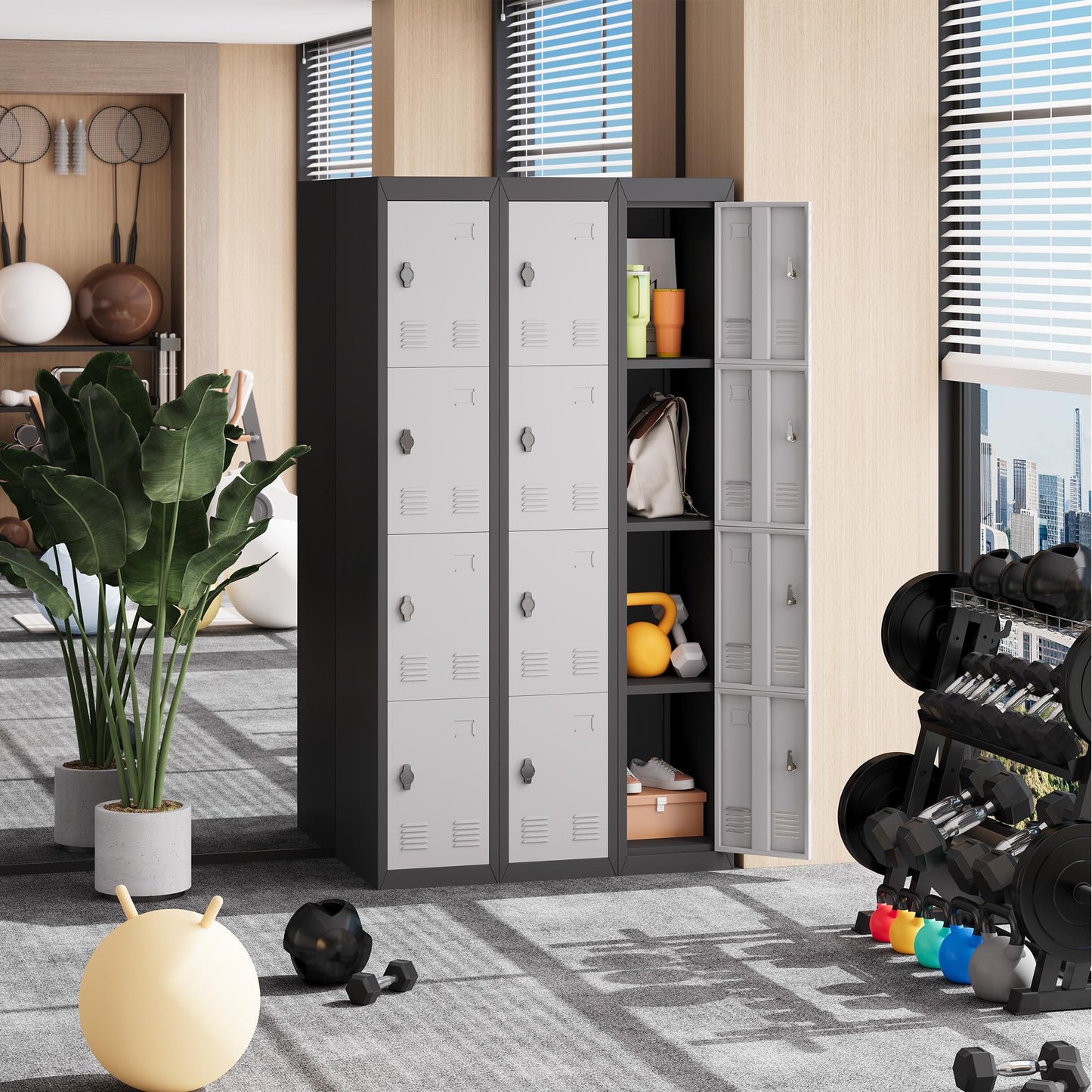 4 Doors Tall Single Metal Locker, Metal Lockers for Employees with Keys, 72" Black Employee Storage Cabinet with Doors, Steel Storage Cabinets Lockable for School, Gym, Home, Office, Mudroom, Black