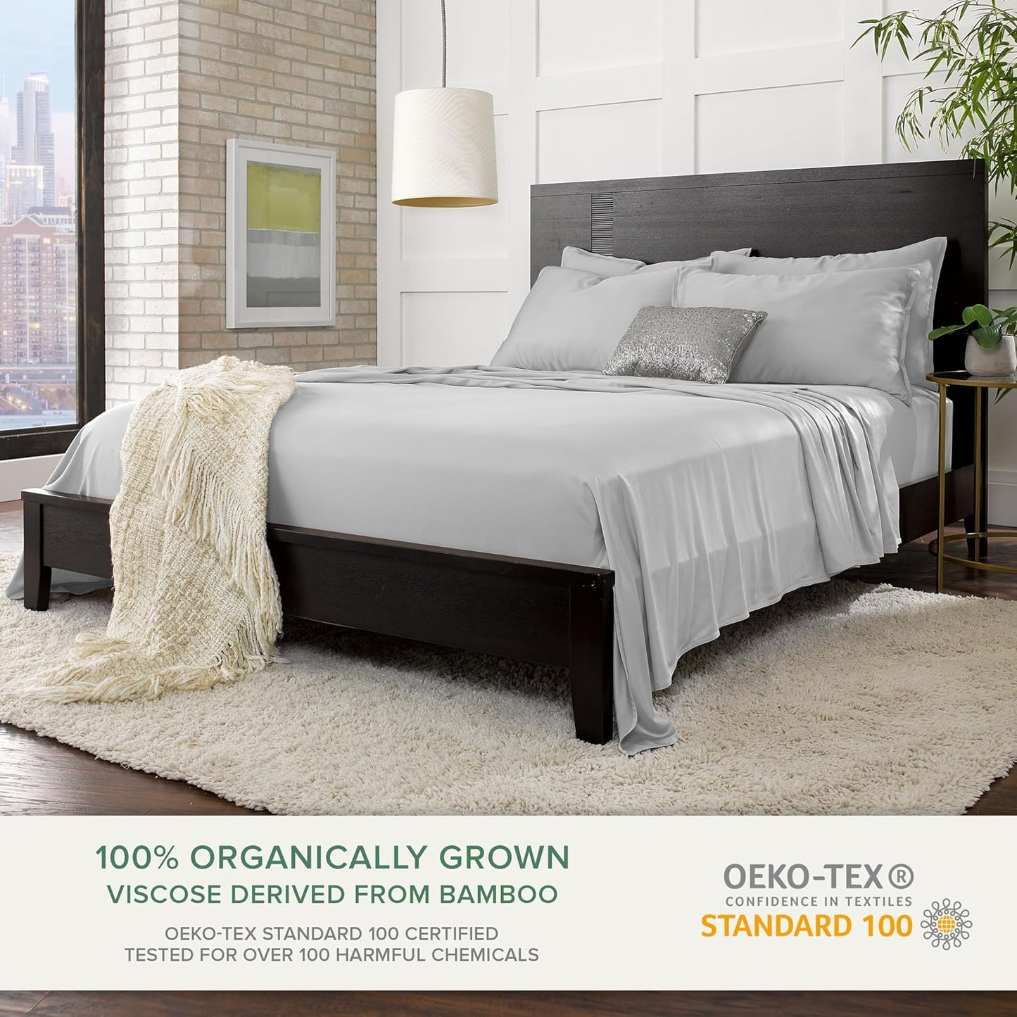 Pure Bamboo King Sheets - Luxuriously Soft 100% Organic Viscose Bed Sheet Set | Cooling & Durable (King, Silver Pearl)