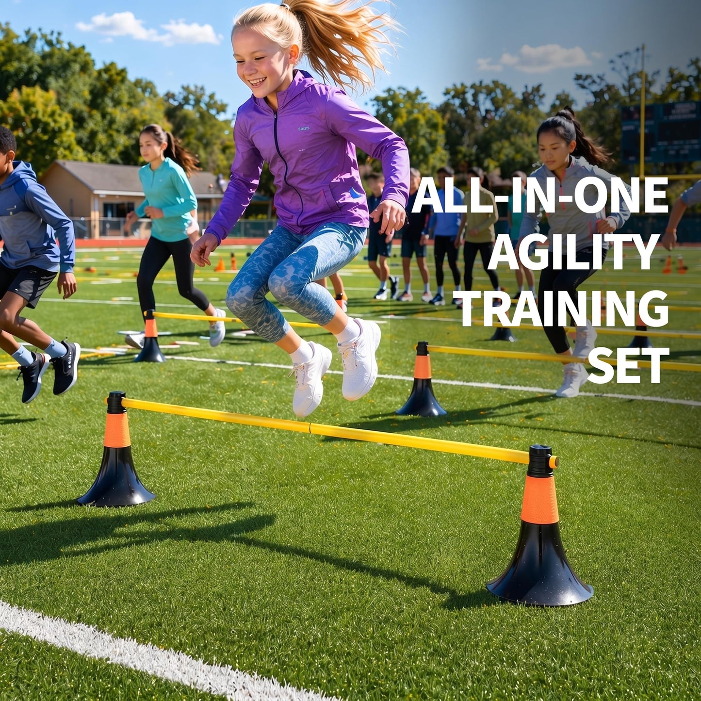 BLANRICO 9 Inch Agility Training Cones with Poles, 10PCS Set Soccer Basketball Practice Cones for Speed Footwork and Coordination Drills